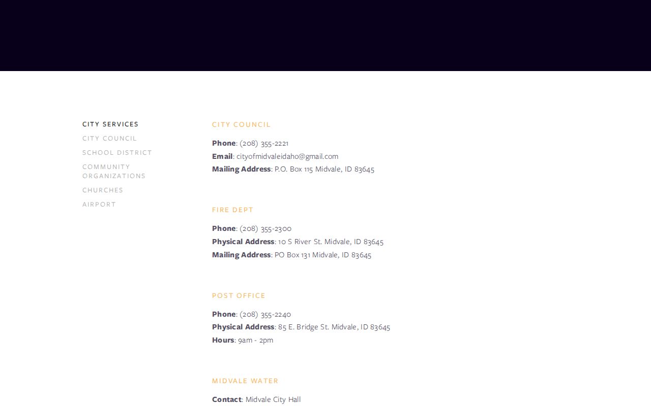 Midvale city services contact with no separate booking feed