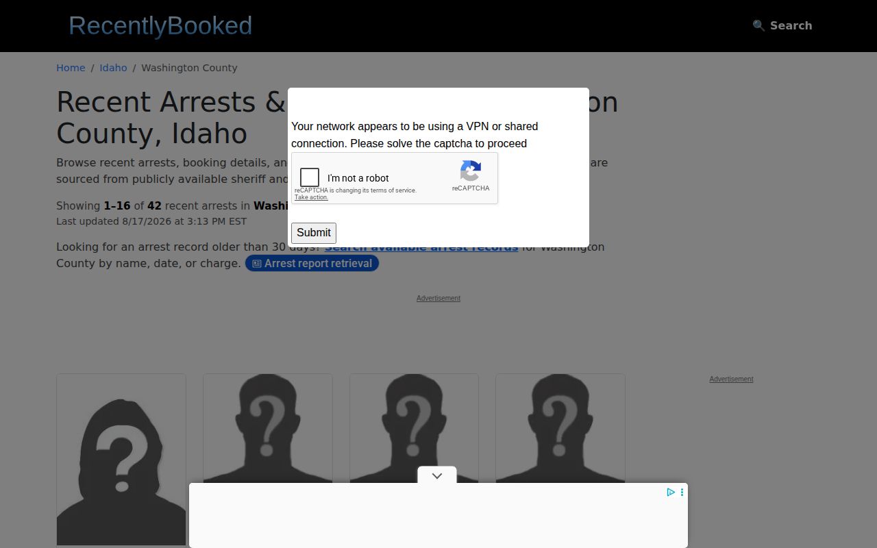 RecentlyBooked Washington County unofficial news and mugshot landing page