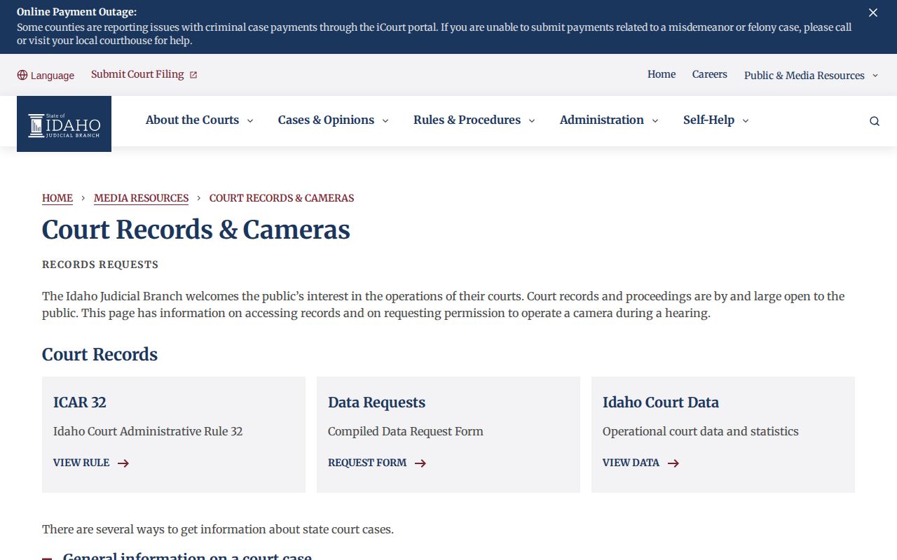 Idaho court records access information for a Washington County warrant check