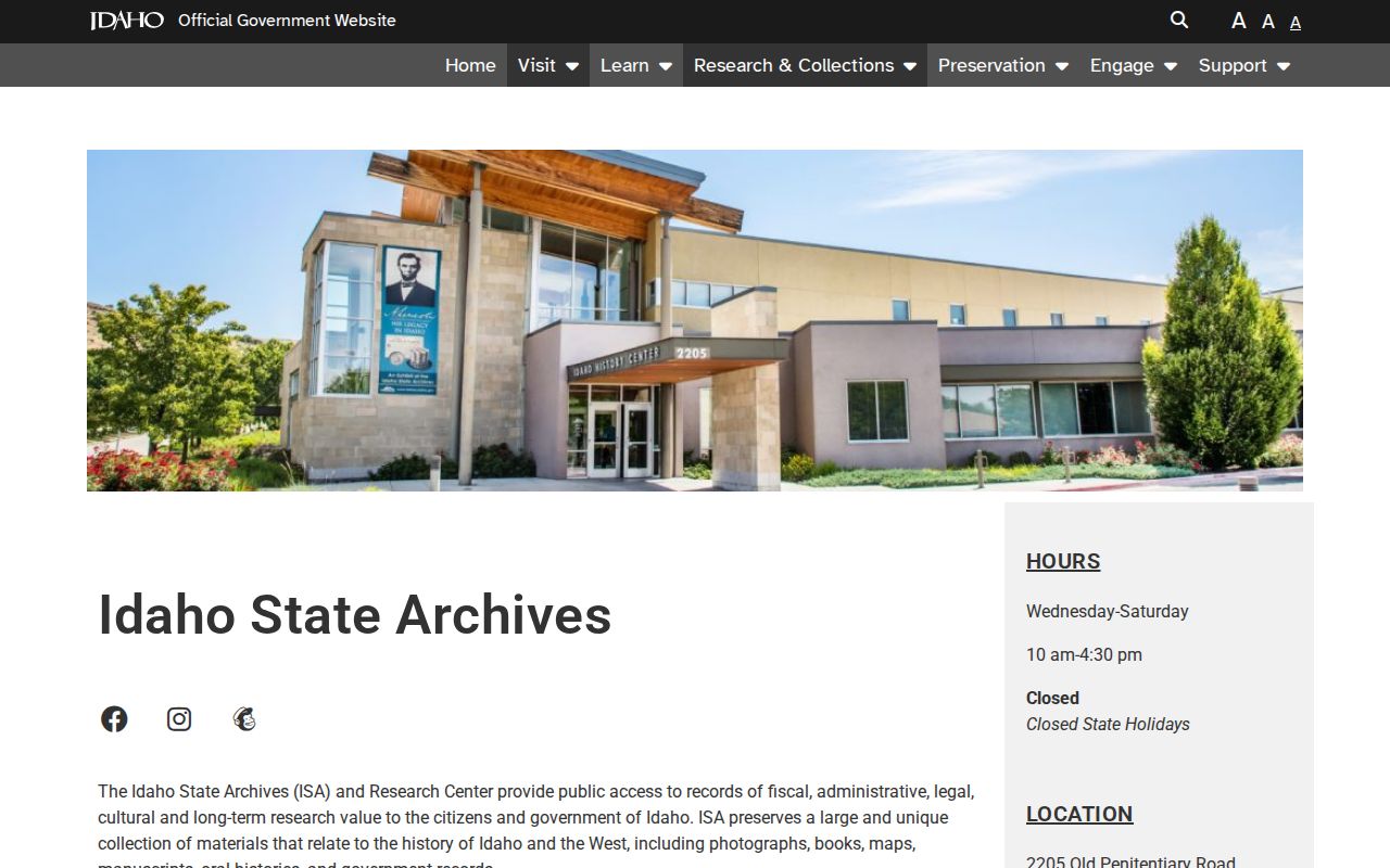 Idaho State Archives research center for historical Washington County records