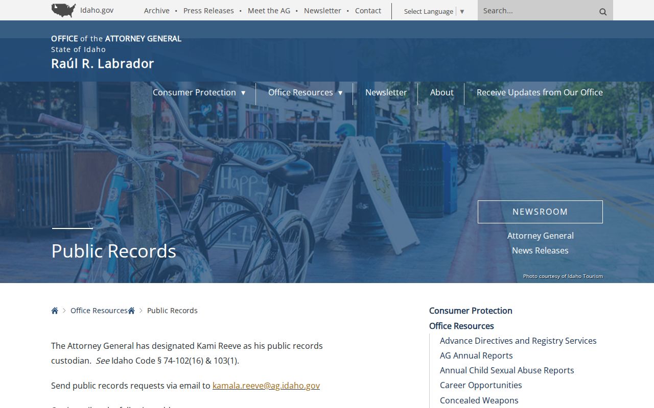Idaho public-records guidance for Washington County booking records